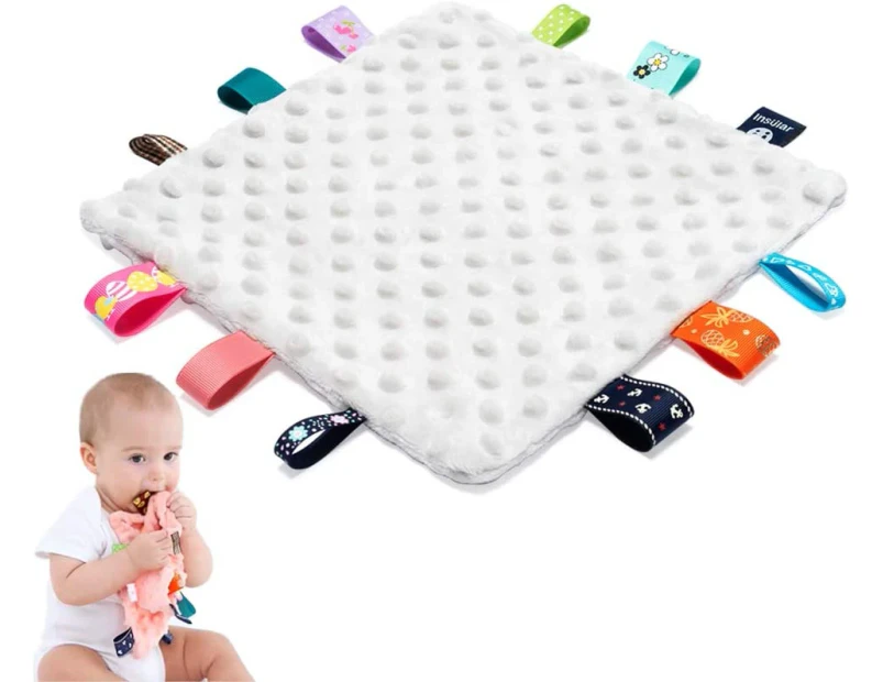 Baby Tags Security Blankets - Baby Soothing Plush Blanket with Colorful Tags, 10"x10" Square Sensory Toys -gray