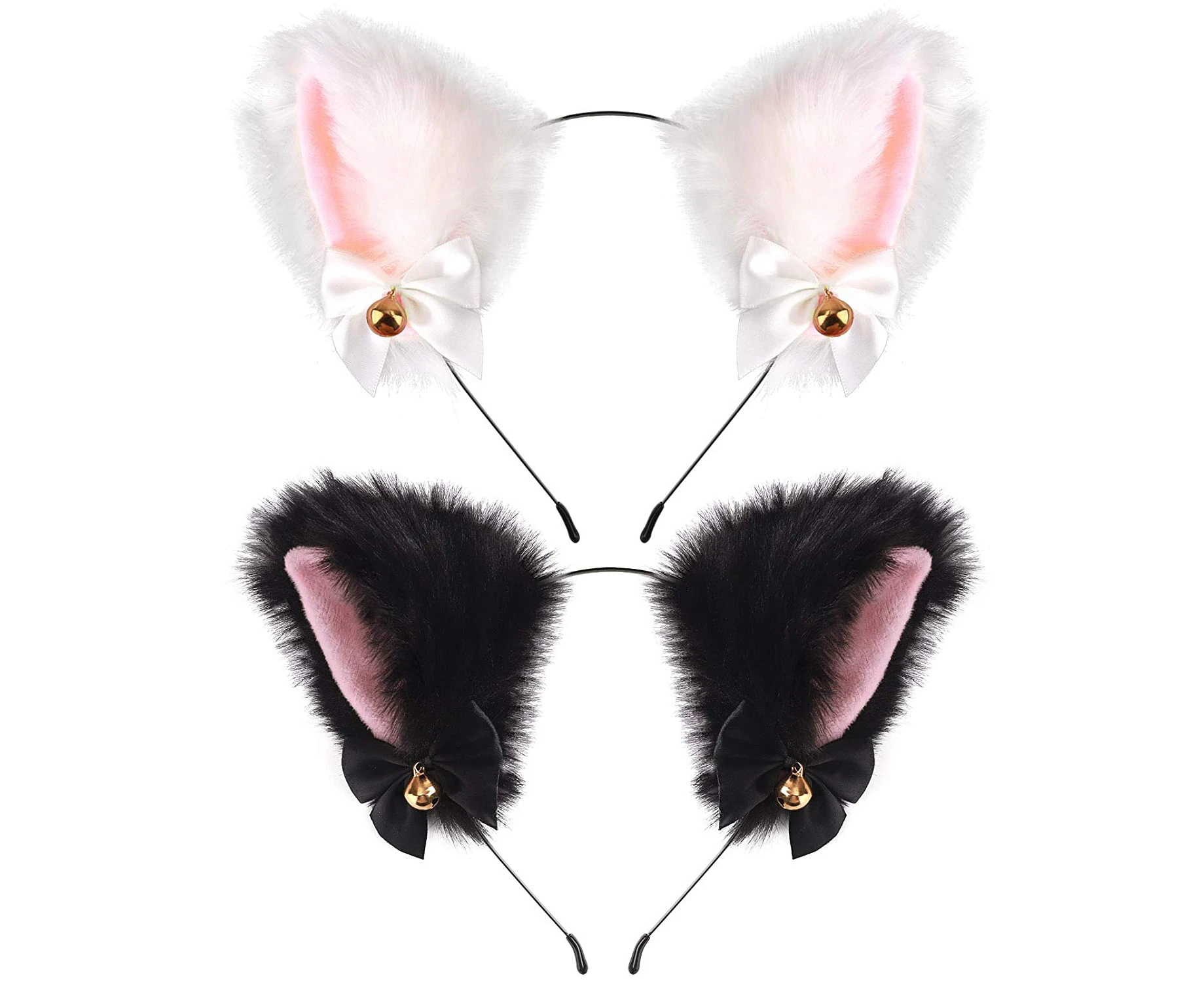 Cat Ears Headband Make Up Girl Plush Furry Neko Ears with Ribbon Bell Halloween Party Headbands for Women Girls Adult Kids