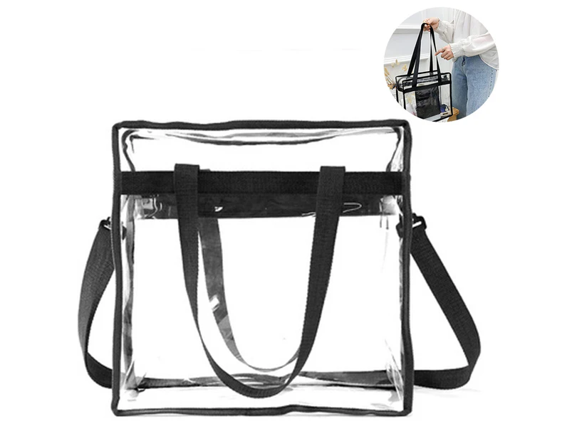 Clear bags Stadium Approved Clear Tote Bag with Zipper Closure Crossbody Messenger Shoulder Bag with Adjustable Strap,Black