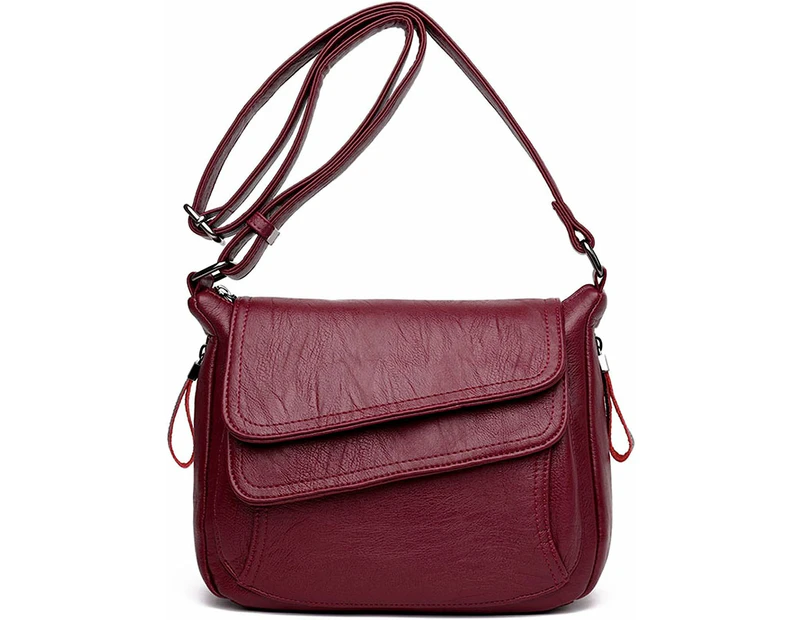 Crossbody Purses for Women PU Leather Hobo Shoulder Bags Travel Purses and Handbags Medium Pocketbooks,Wine Red