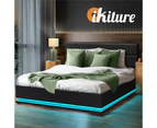 Oikiture Bed Frame Double Size LED Gas Lift Black LAYZ