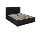 Oikiture Bed Frame Double Size LED Gas Lift Black LAYZ