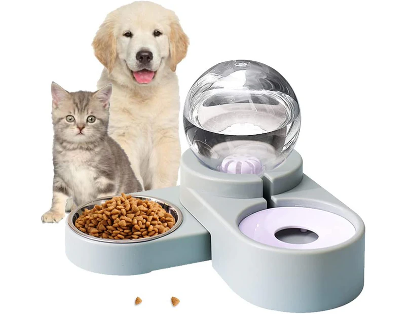 Pets Feeder,Cats Dogs Food and Water Bowl Set, Automatic Pets Water Dispenser with Food Bowl (Blue),blue