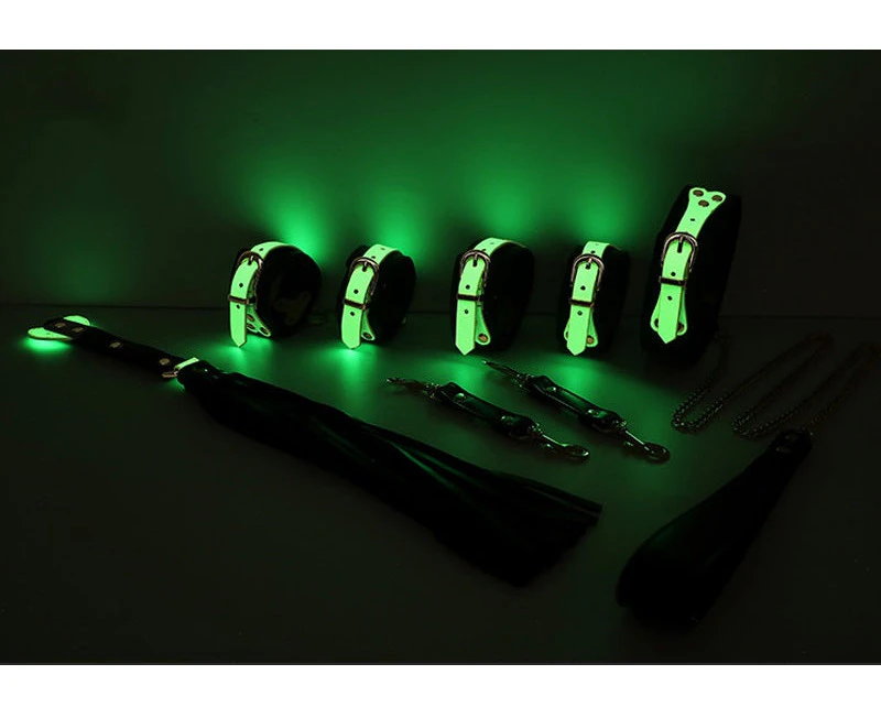 BDSM Luminous 7 Pcs Luxury Fetish Restraint Bondage Kit - Black&Green