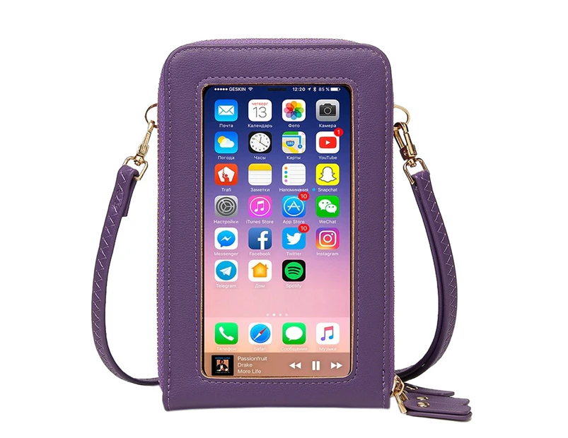 Triple zip touchable phone bag, shoulder crossbody women's card bag