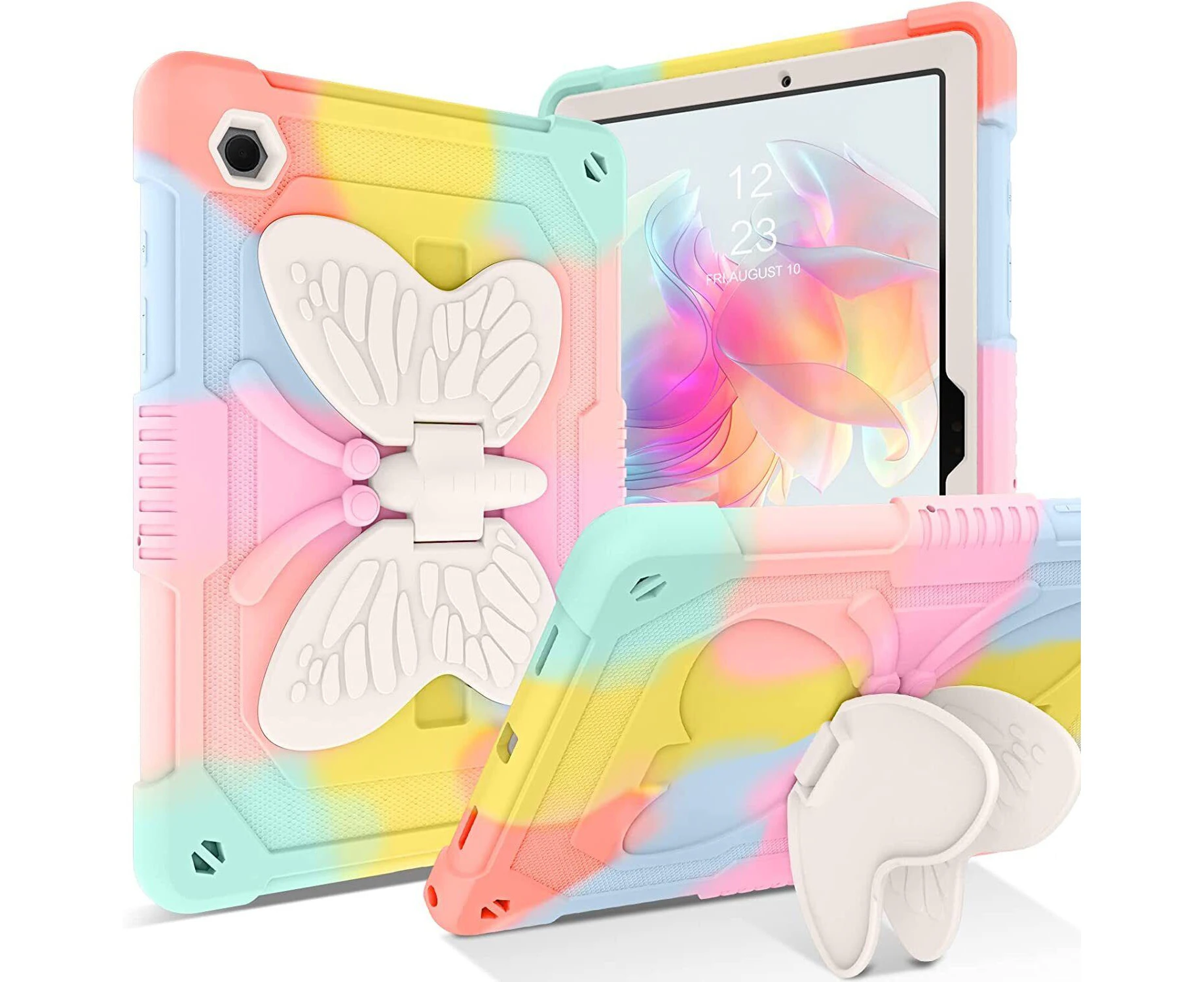 Samsung Galaxy Tab A8 10.5" 2021 Butterfly Shockproof Survivor Case Cover - Pink Rainbow