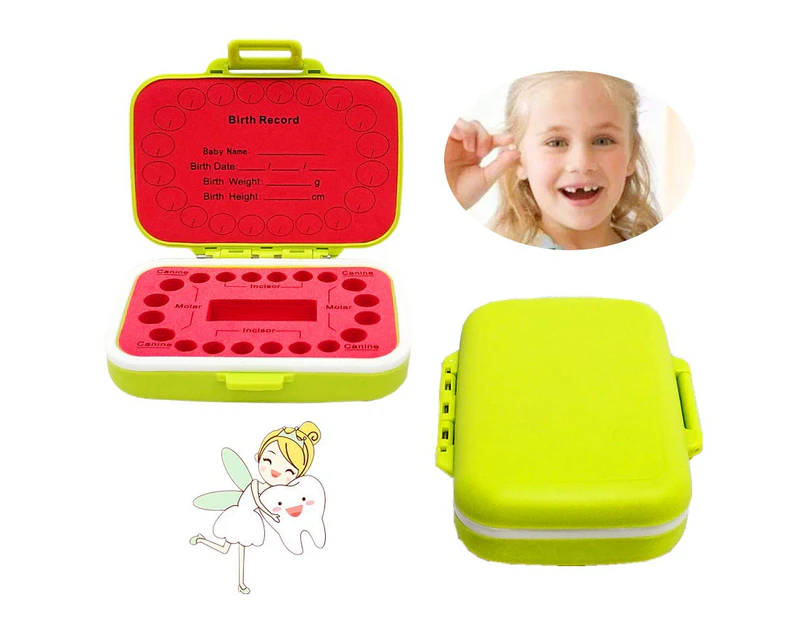 Baby Teeth Keepsake Box, pp Children Kids Tooth Storage Holder Organizer Printed in English to Keep The Child-Wood Memory -green