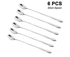 6-piece Stainless Steel Cutlery, Long Drink Spoon Set 20 Cm, Cocktail Spoon, Polished Stainless Steel