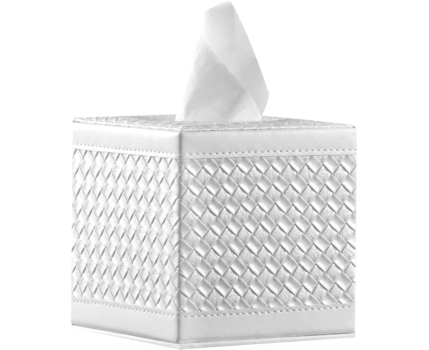 Square Tissue Box Cover,Modern Tissue Box Holder For Napkins Facial Paper,White Grid