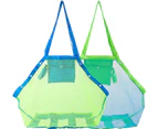 Mesh Beach Tote Bag, Kids Sea Shell Bags,2 Pack Large Beach Toy Bag Away from Sand,Bag Toys Organizer,Sand Toys Collector-Beach Pool Gear(Green+Blue)