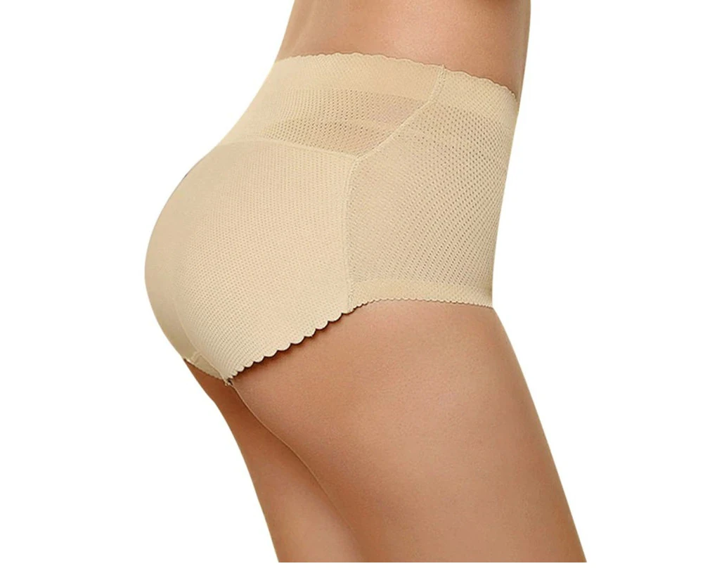 Lady Panties Hollow Out High Waist Butt-lifted Tight Waist Women Underpants  for Daily Wear-Wheat