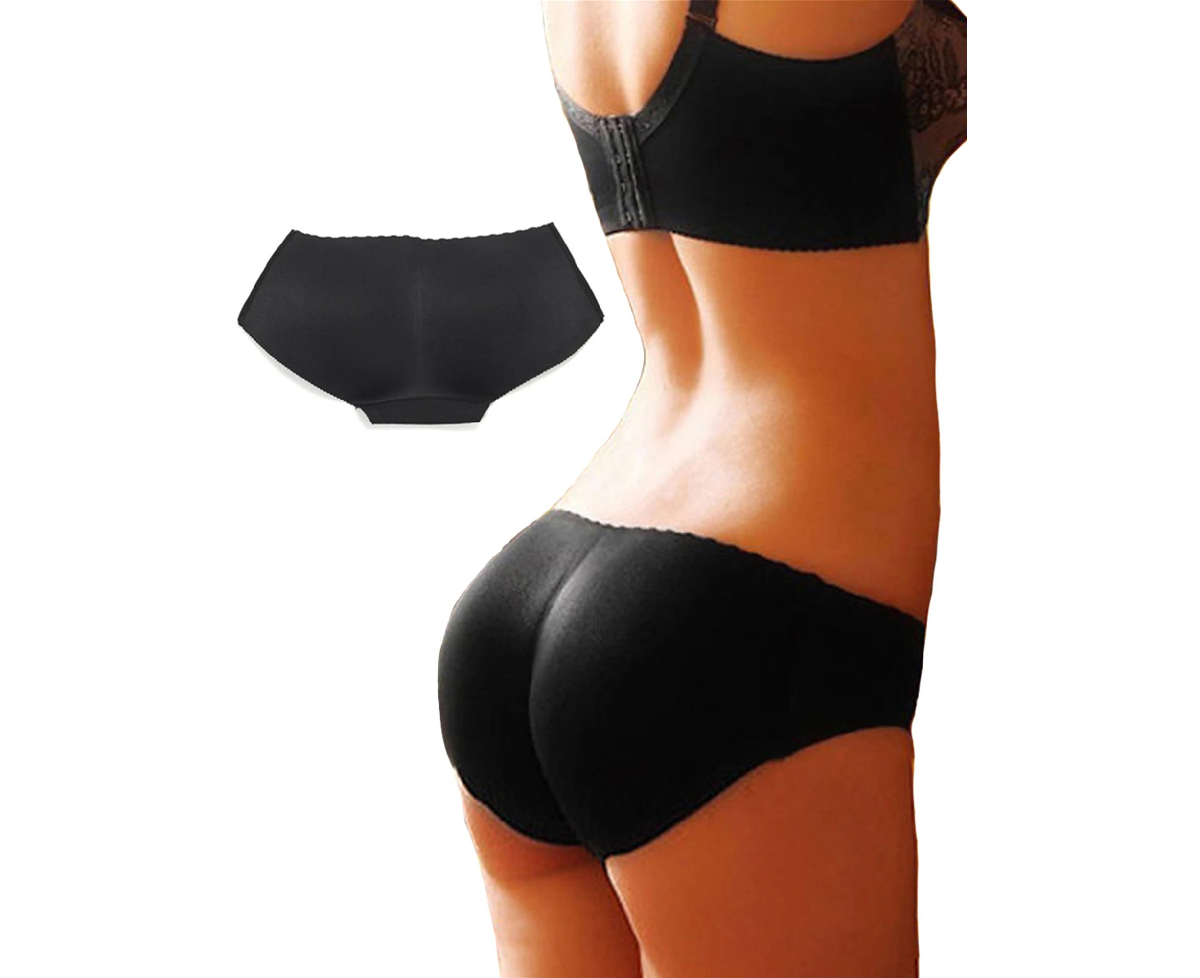 Breathable Low waist Padded Butt Enhancer Shaper Hip Up Lady Sexy Panties Seamless Soft Underwear - Black