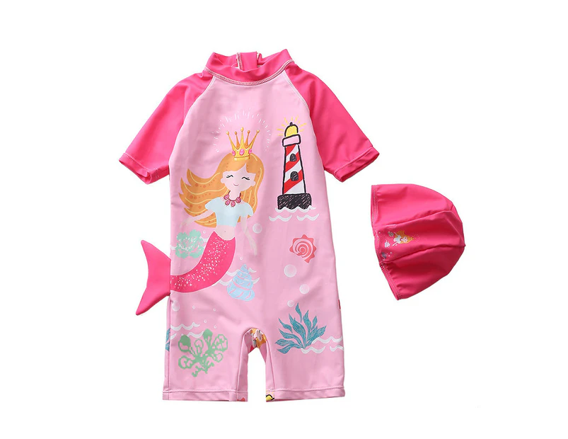 Girls Sun Protection Swimsuit Kids Girl Swimwear Toddler Costume Clothes with Cap Beach Wear Bathsuit for Baby Girls A3
