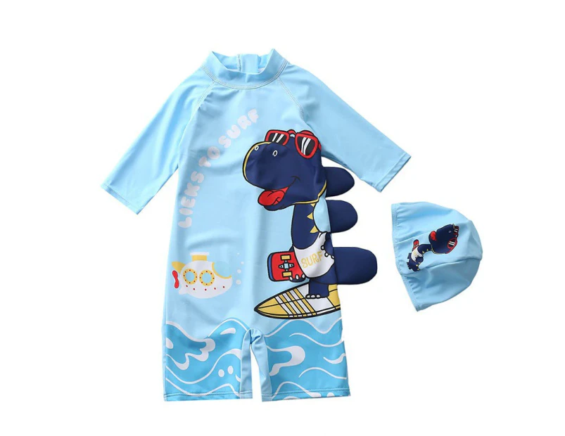 Children's Swimwear With Cap for Boys Cute Pattern Baby Bathing Suit Boy Kids One Piece Swimming Suit Toddler Boy Swimsuits Beach Clothes A2