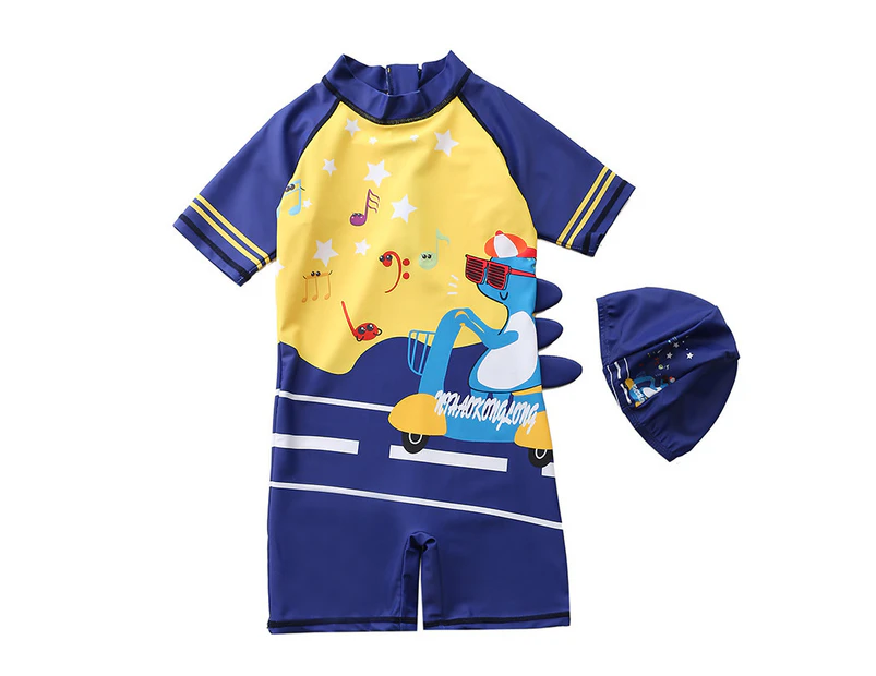 Children's Swimsuit Baby Bathing Suit Boy Kids One Piece Swimming Suit Toddler Boy Swimwear Bodysuit with Cap A7