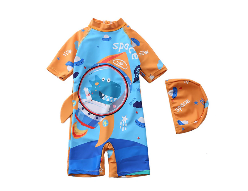 Boy's Swimwear with Cap One Piece Suits Rash Guards Surfing Shorty Wetsuits Swimsuit Swimwear Bathing Suits for Kids Beach Wear A6