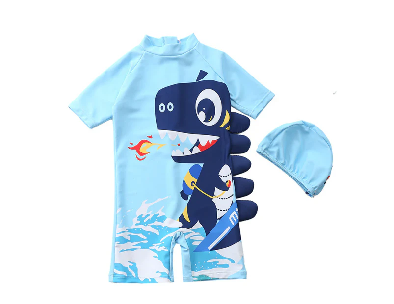 Boy's Swimwear with Cap One Piece Suits Rash Guards Surfing Shorty Wetsuits Swimsuit Swimwear Bathing Suits for Kids Beach Wear A1