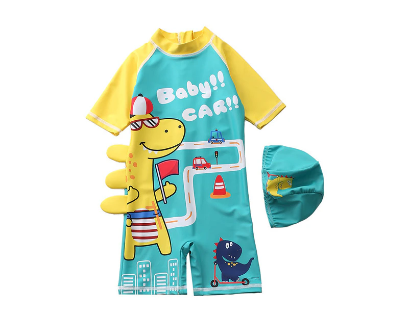 Children's Swimsuit with Caps Boys Dinosaur Baby Bathing Suit Boy Kids One Piece Swimming Suit Toddler Boy Swimsuits Beach Wear A1