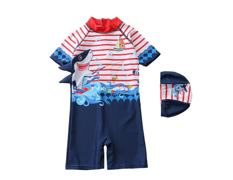 Children's Swimwear With Cap for Boys Cute Pattern Baby Bathing Suit Boy Kids One Piece Swimming Suit Toddler Boy Swimsuits Beach Clothes A4