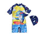 Boy's Swimwear with Cap One Piece Suits Rash Guards Surfing Shorty Wetsuits Swimsuit Swimwear Bathing Suits for Kids Beach Wear A5