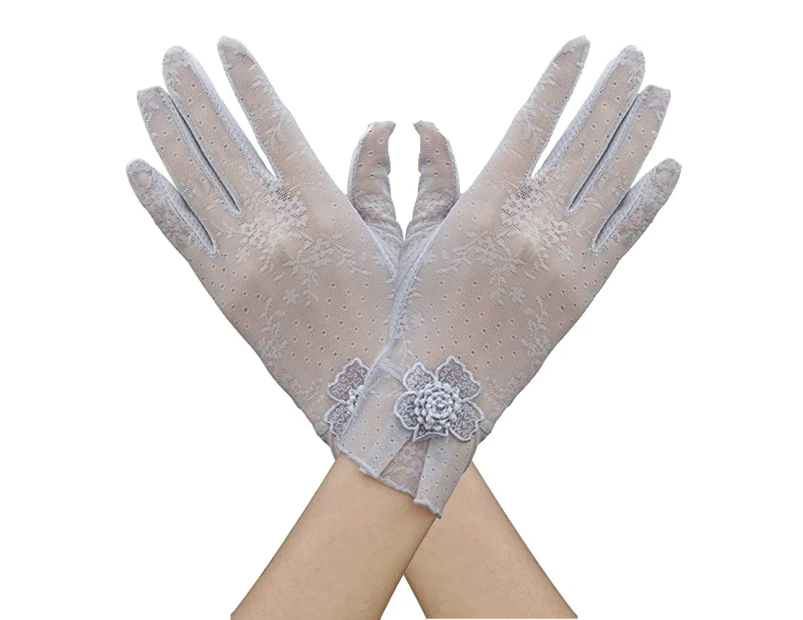 Floral Lace Gloves Bezel Lace Gloves Women Spring Summer Thin Touchscreen Gloves Sunscreen Gloves - Gray
