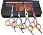 Favson Pet Grooming Scissors Set Round Tip, Pet Trimmer Kit -Effiling Scissors, Curved Scissors, Comb Leather Box