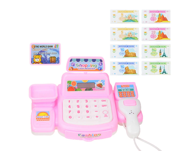 1 Set Cashier Model Sound Light Effect Realistic Detail Plastic Parent-child Interactive Cash Register Pretend Play Toy for Children-Pink