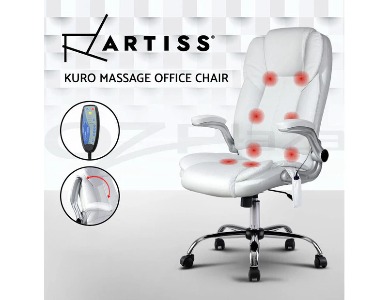 Artiss 8 Point Executive Massage Office Chair Computer Chairs Armrests White
