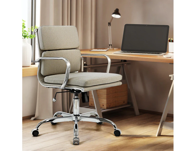 Furb Office Chair Executive Ergonomic Support Mid-Back Fabric Seat Silver Beige