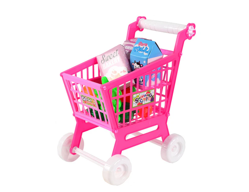 1 Set Kids Trolley Toy Rich Accessories Realistic Bright Color Parent-child Interactive Mini Shopping Cart Play House Toy for Gifts-Red