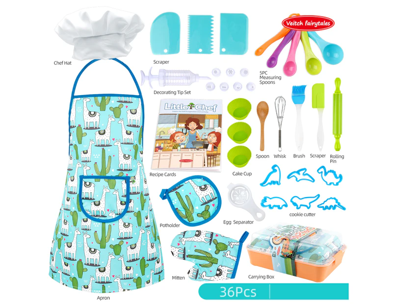 36Pcs/Set Baking Toy Set Imagination Ability Practical Ability Kitchen Toy Dress Up Role Play Baking Toy Set for Girl-Blue