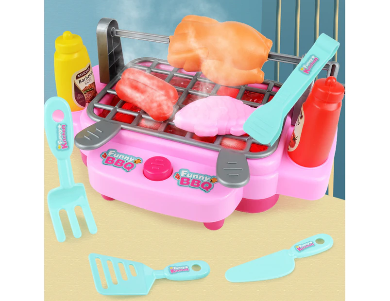 Barbeque Grill Toys Hand-eye Coordination Practical Ability Smooth Surface Chef Barbecue BBQ Cooking Toy for Girls-Pink