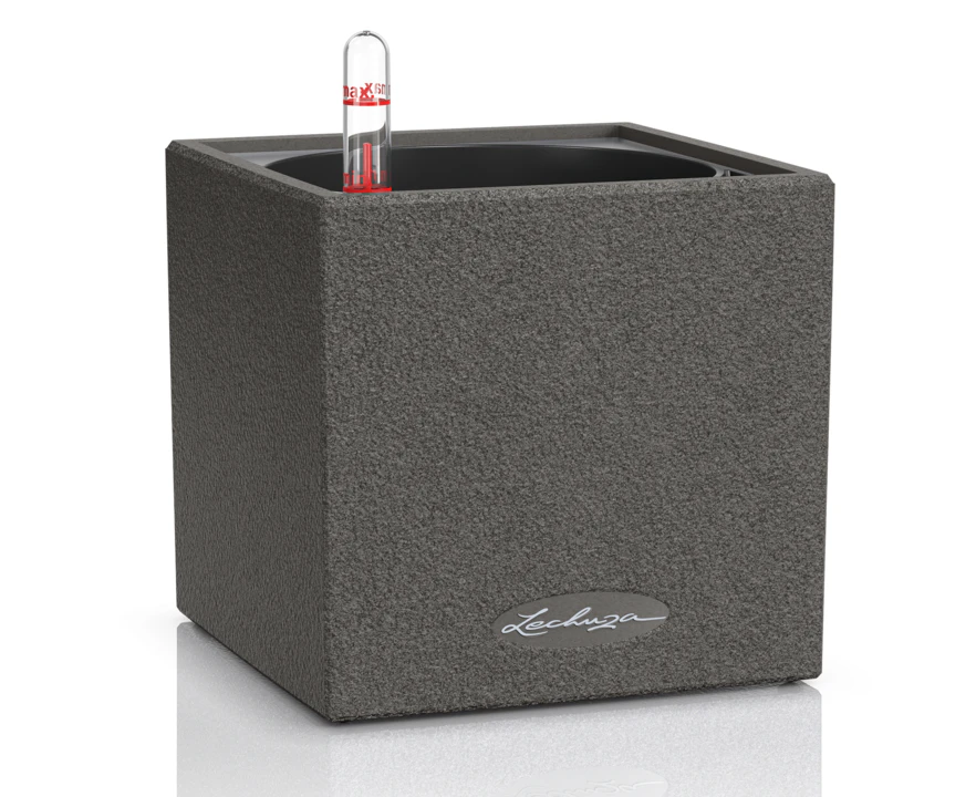 LECHUZA CANTO STONE CUBE 14 PLANTER POT (GRAPHITE BLACK)