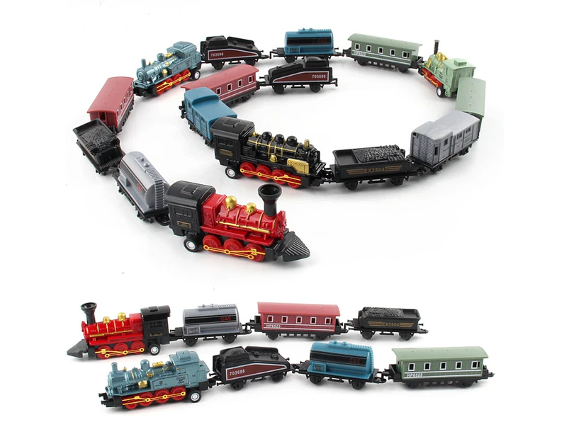 4Pcs Retro Mini Simulated Steam Train Set Pull Back Model Kids Children Toy Gift-Red