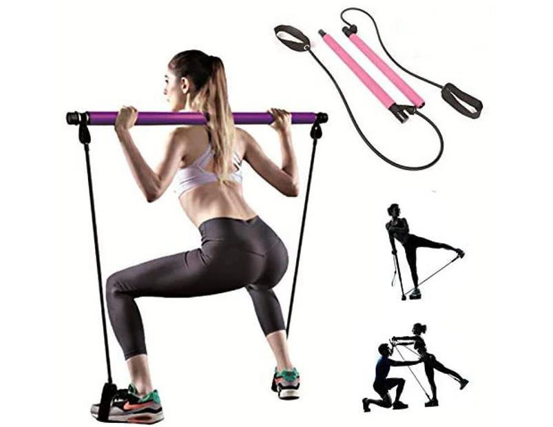 Portable Pilates Yoga Bar Kit Pilates Equipment With Resistance Bands,Pink
