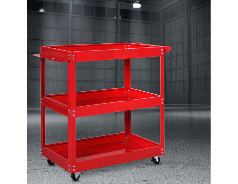 Traderight 3-Tier Tool Cart Trolley Toolbox Workshop Garage Storage Organizer - Red