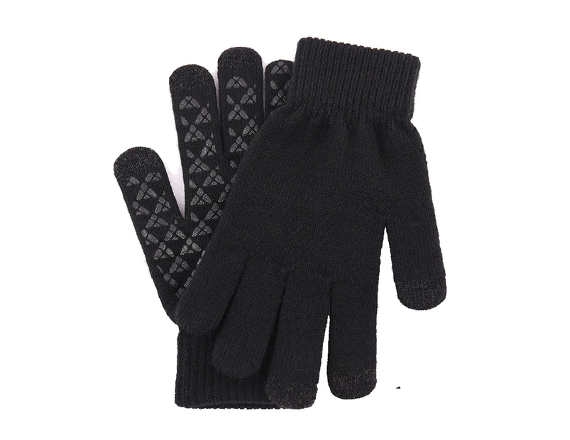 Knit thermal gloves, wool non-slip touch screen gloves,black