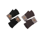 2 Pairs Winter Flip Gloves Convertible Mittens Thick Knitted Half Finger Gloves with Cover,Black+dark coffee color