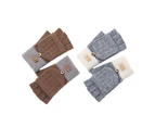 2 Pairs Winter Flip Gloves Convertible Mittens Thick Knitted Half Finger Gloves with Cover,Gray+caramel color