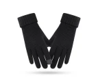 Winter gloves ladies riding warmth points refers to solid color touch screen thickened knitted gloves,black