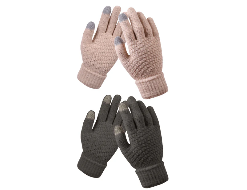Winter Touchscreen Gloves Warm Fleece Lined Knit Gloves Elastic Cuff Winter Texting Gloves,Beige+coffee brown