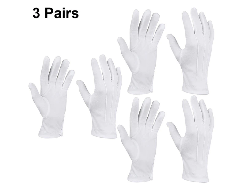 3 Pairs White Polyester Marching Gloves, Formal Tuxedo Honor Guard Parade Gloves