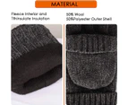 Thermal Insulation Fingerless Texting Wool Gloves Unisex Winter Warm Knitted Convertible Mittens Flap Cover,grey