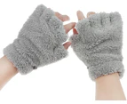 Cat Paw Gloves Fingerless Faux Fur Plush Gloves Mittens Winter Warm Half Finger Gloves Cute Cat Paw Cosplay Gloves Fuzzy Plush Gloves for Women Girls,grey