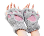 Cat Paw Gloves Fingerless Faux Fur Plush Gloves Mittens Winter Warm Half Finger Gloves Cute Cat Paw Cosplay Gloves Fuzzy Plush Gloves for Women Girls,grey