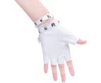 Women PU Leather Punk Gloves Rivets Belt Up or Snap Half Finger Performance Mittens,white