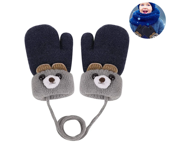 1 pair Toddlers Kids Warm Winter Full Finger Gloves Baby Thick Fleece Lined Ski Gloves,navy blue