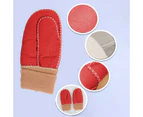 Children's Lanyard Halter Lambskin Gloves, Winter Thick Warm Red,Red