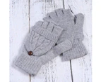 Women Winter Warm Wool Knitted Convertible Fingerless Gloves with Mitten Cover,Grey