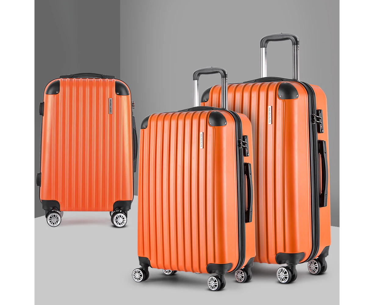 Wanderlite 3pc Luggage Trolley Travel Set Suitcase Carry On TSA Lock Hard Case Lightweight Orange